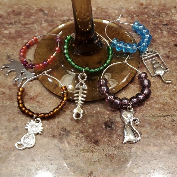 Hand Crafted Other - 5 handmade Kitty Cat wineglass charms
